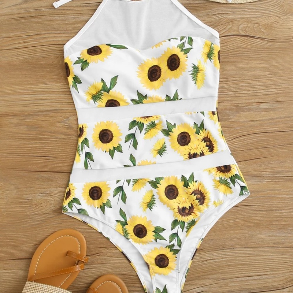 sun flower one piece bathing suit